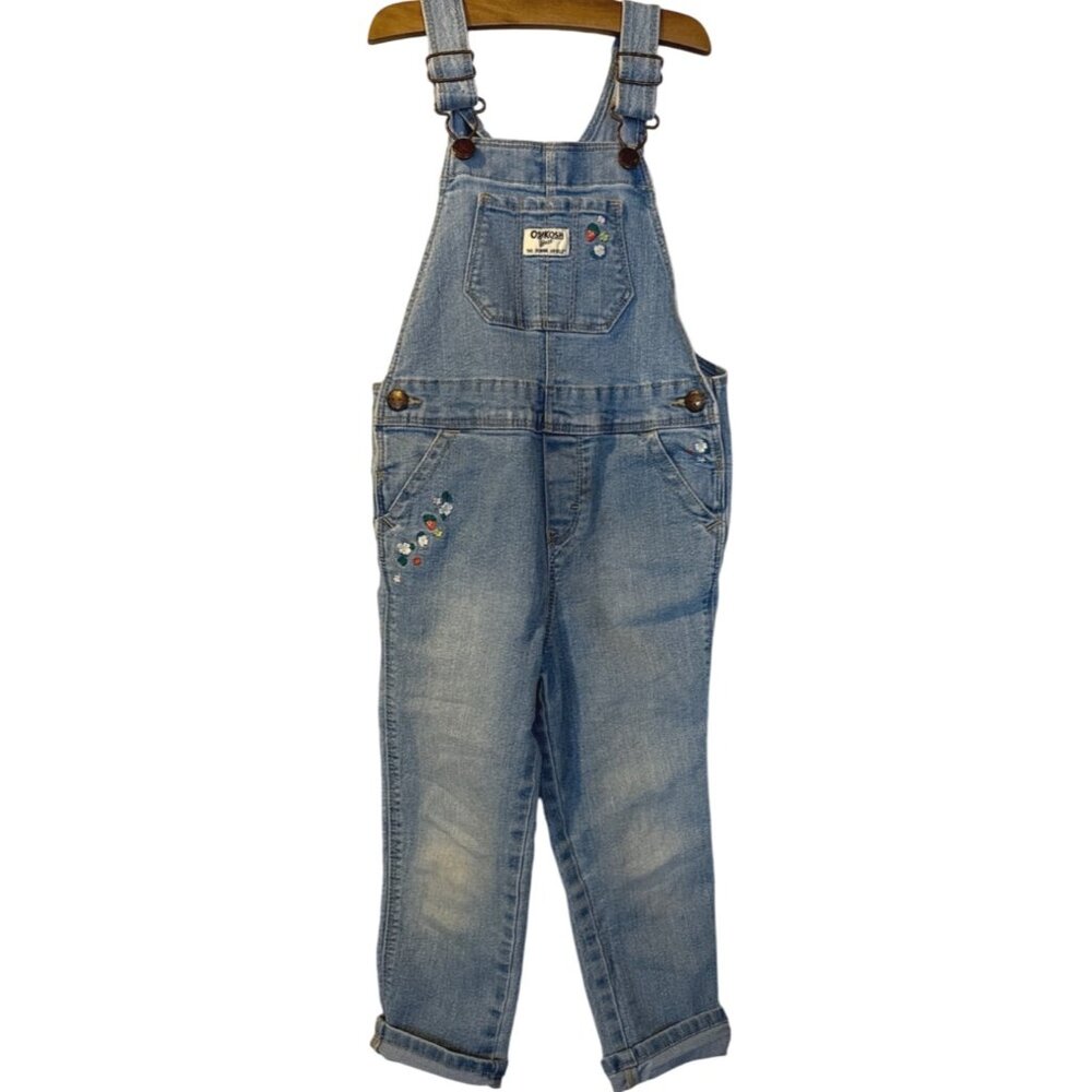 Oshkosh B'gosh Girls Light Wash Floral Embroidered Denim Overalls 4T Western